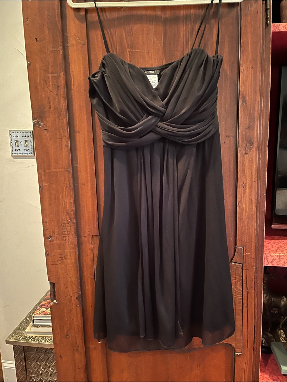 B. Smart Black Strapless Twist-Front Chiffon Dress